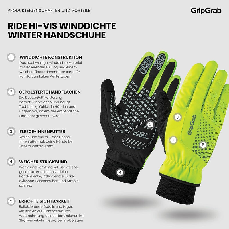 GripGrab Ride Winter Fahrradhandschuhe Winddichte Gefütterte Gepolsterte rutschfeste Warme Thermo Ra