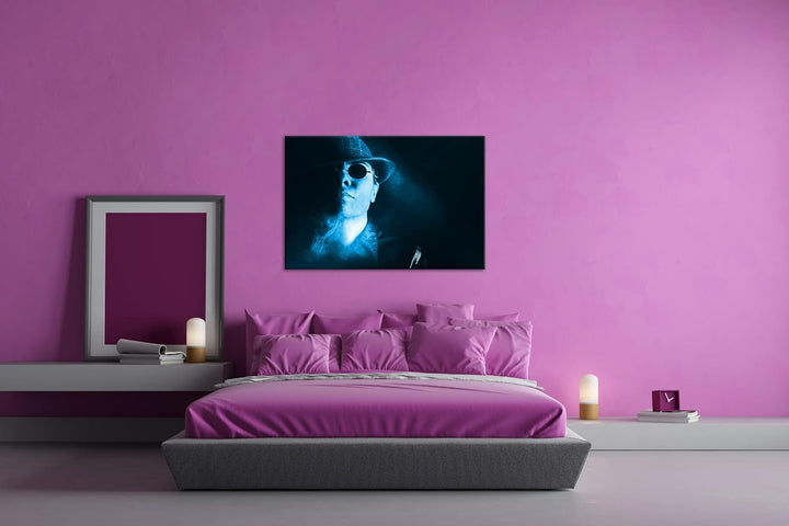 deyoli Gangster mit retro Brille Format: 80x60 Effekt: Monocrome Blau als Leinwand, Motiv fertig ger