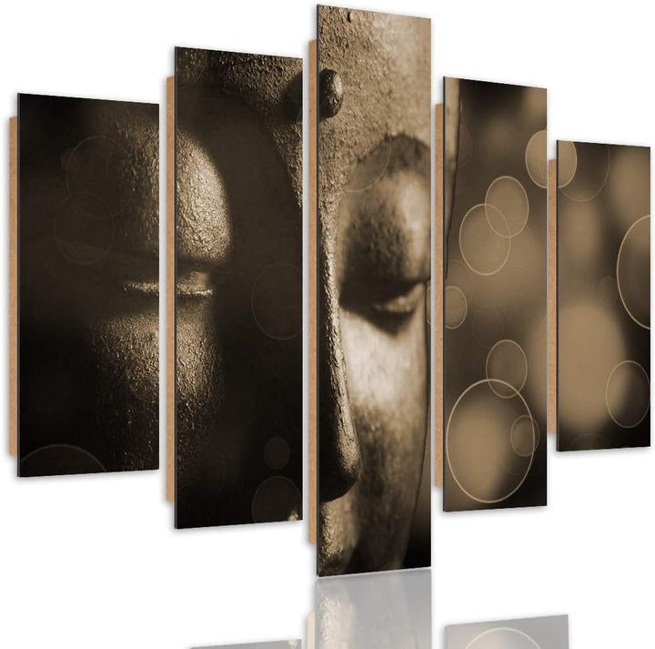 Feeby Wandbild XXL 5 tlg Buddha Deco Panel Bild Abstrakt Zen Meditation Sepia 300x140 cm Deco panel