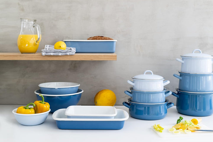 Riess, 0607-128, Fleischtopf mit Deckel 18cm, 2.5L, Emaille, CLASSIC Edition NATURE BLUE MEDIUM, 1,4