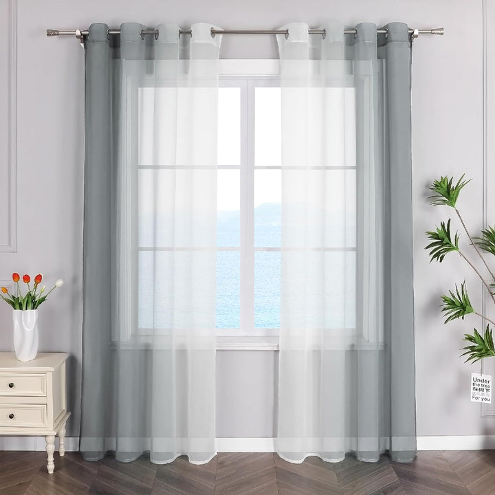 ESLIR Gardinen mit Ösen Vorhänge Gardinenschals Transparent Stores Gardinen Farbverlauf Voile Grau B