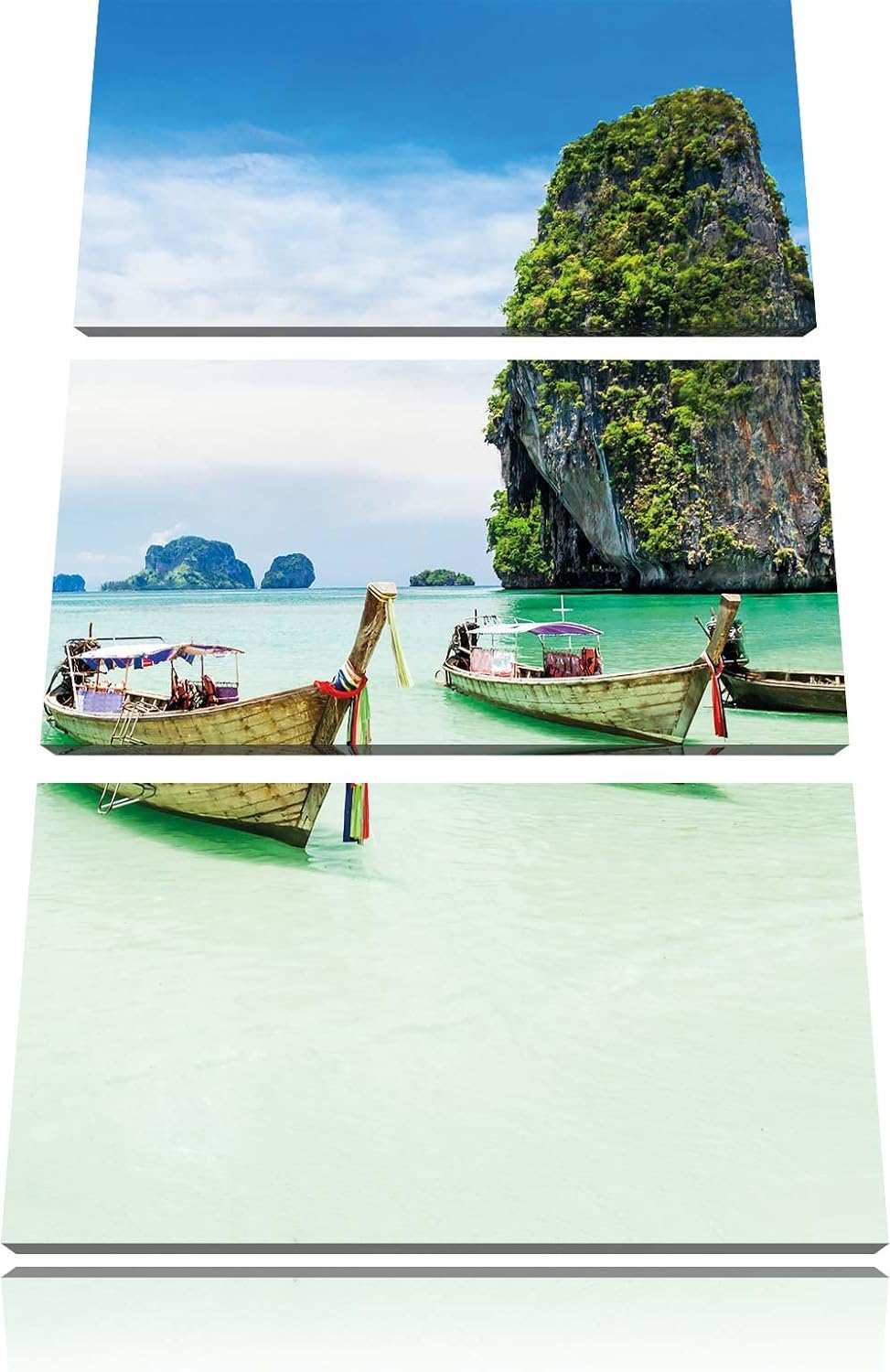 Pixxprint Longtailboote in Thailand als Leinwandbild/Grösse: 3 Teilig (120x80) cm/Wandbild/Kunstdruc