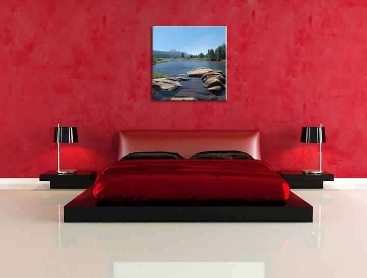 Pixxprint Fluss in Yosemite National Park als Leinwandbild Quadratisch/Grösse: 70x70 / Wandbild/Kuns