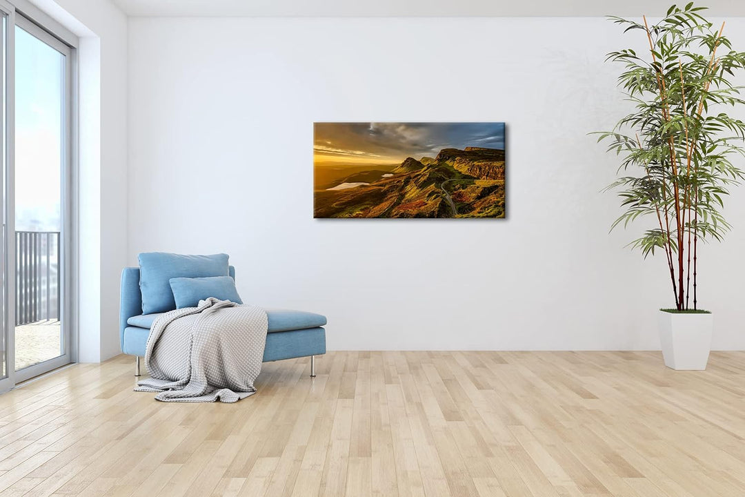 himmlische Landschaft in Schottland Panorama 100x50 cm als Leinwandbild, Motiv fertig gerahmt auf Ec