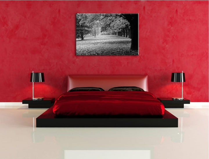 schöner Park im Herbst schwarz/weiss Format: 100x70 auf Leinwand, XXL riesige Bilder fertig gerahmt