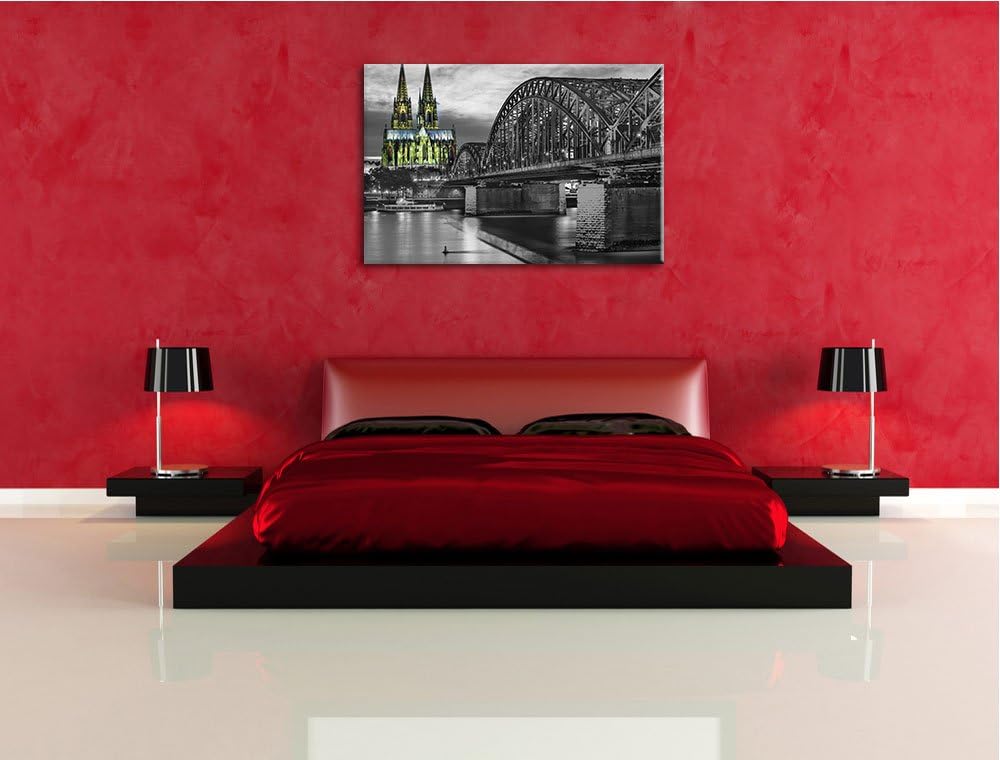 schöne Hohenzollernbrücke schwarz/weiss Format: 100x70 auf Leinwand, XXL riesige Bilder fertig gerah