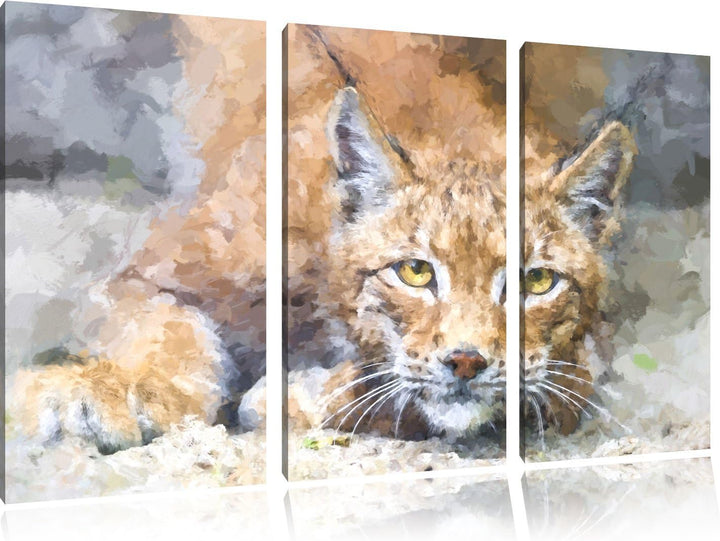 wachsamer Luchs NewArt 3-Teiler Leinwandbild 120x80 Bild auf Leinwand, XXL riesige Bilder fertig ger