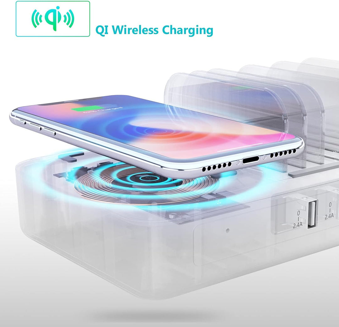 TechDot Ladestation Mehrere Geräte mit Induktives Kabellos Ladegerät Wireless Charger 5 Port Chargin