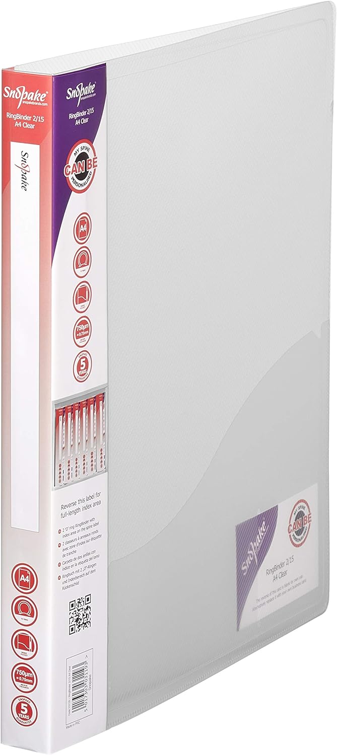 Snopake Original Ringbuch (2-Ring-Mechanik, 15 mm, Format A4) 10 Stück transparent farblos, farblos