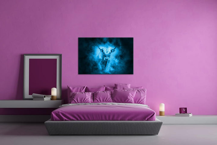 deyoli Dark Sternzeichen Stier Format 80x60 Effekt: Monocrome Blau als Leinwandbild, Motiv fertig ge