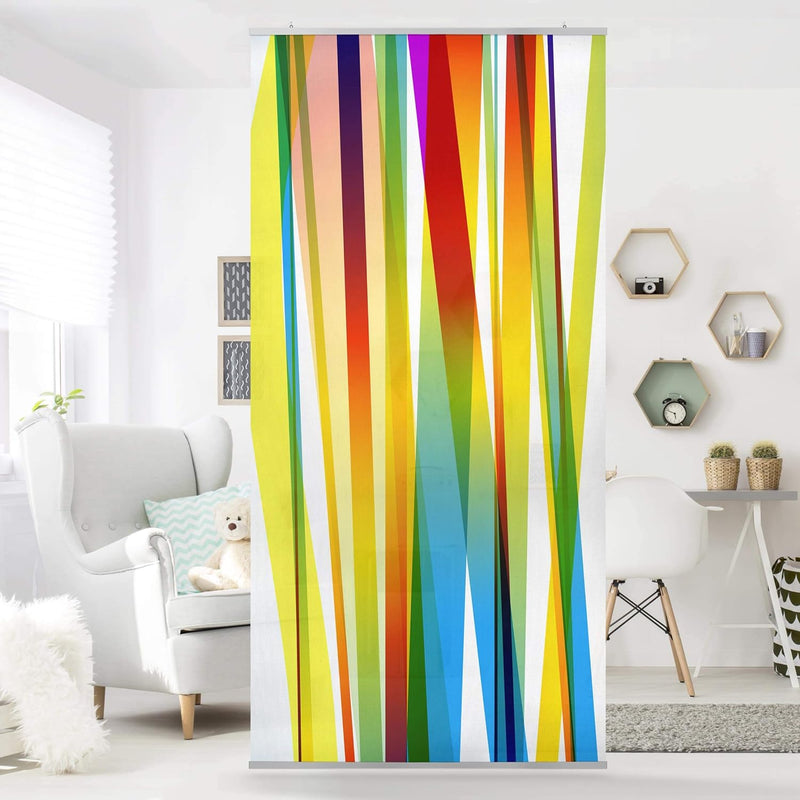 Raumteiler Kinderzimmer Rainbow Stripes 250x120cm inkl. transparenter Halterung, inkl. transparenter