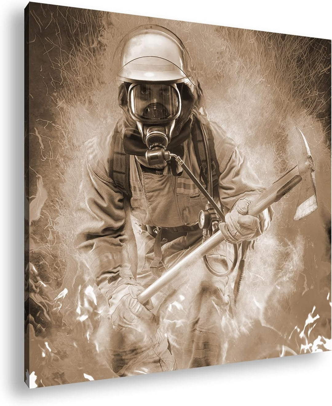 deyoli Feuerwehrmann im Einsatz Format: 60x60 Effekt: Sepia als Leinwandbild, Motiv fertig gerahmt a