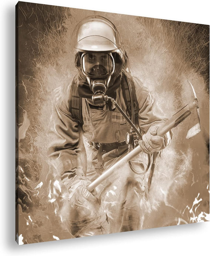 deyoli Feuerwehrmann im Einsatz Format: 60x60 Effekt: Sepia als Leinwandbild, Motiv fertig gerahmt a