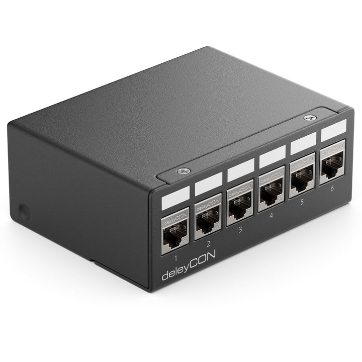 deleyCON 6 Port Patchpanel Set Patchfeld Verteilerfeld 1 HE + 6x RJ45 Keystone Jack Modul STP CAT6a