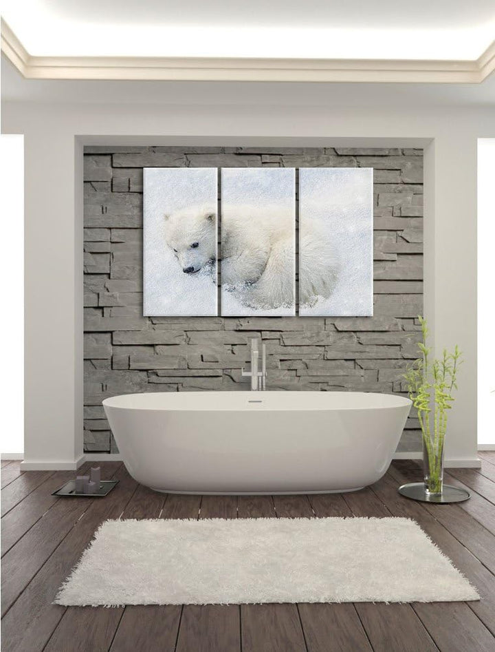 Pixxprint Eisbär im Schnee als Leinwandbild | Grösse: 3 Teilig (120x80) | Wandbild| Kunstdruck | fer