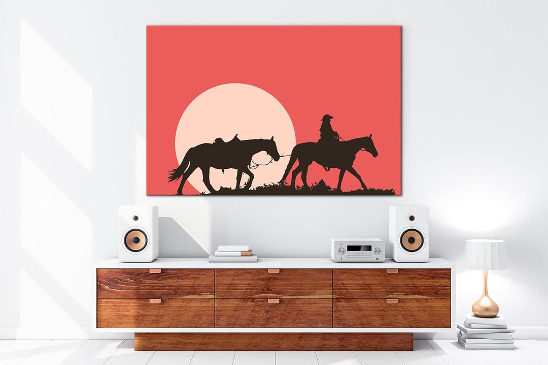 deyoli Cowboy im Sonnenuntergang Format: 60x40 als Leinwand, Motiv fertig gerahmt auf Echtholzrahmen