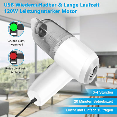 Yeegnar Handstaubsauger Akku 2 in 1, Autostaubsauger USB aufladbar Tragbar Leicht Mini Staubsauger 5