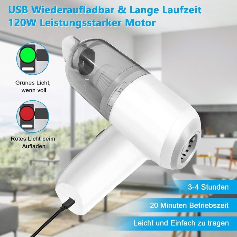 Yeegnar Handstaubsauger Akku 2 in 1, Autostaubsauger USB aufladbar Tragbar Leicht Mini Staubsauger 5