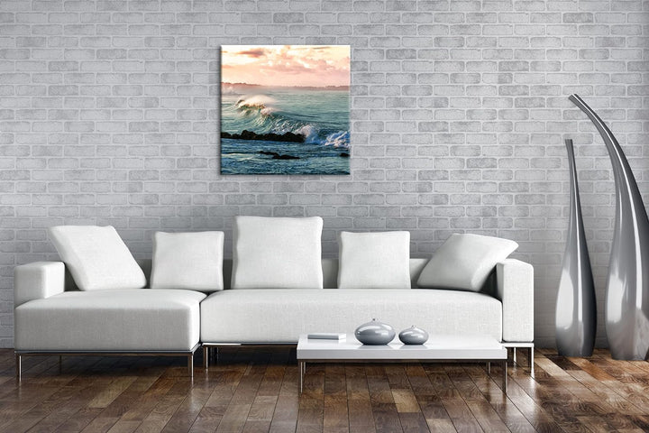 zauberhafte Wellen an der Küste Format: 70x70 als Leinwandbild, Motiv fertig gerahmt auf Echtholzrah
