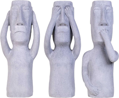 IDYL Moderne Skulptur Figur Sandsteinguss Osterinsel Köpfe Gross | 3er-Set| grau | ca 19x18x51 cm |