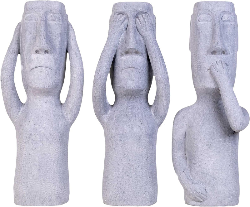 IDYL Moderne Skulptur Figur Sandsteinguss Osterinsel Köpfe Gross | 3er-Set| grau | ca 19x18x51 cm |