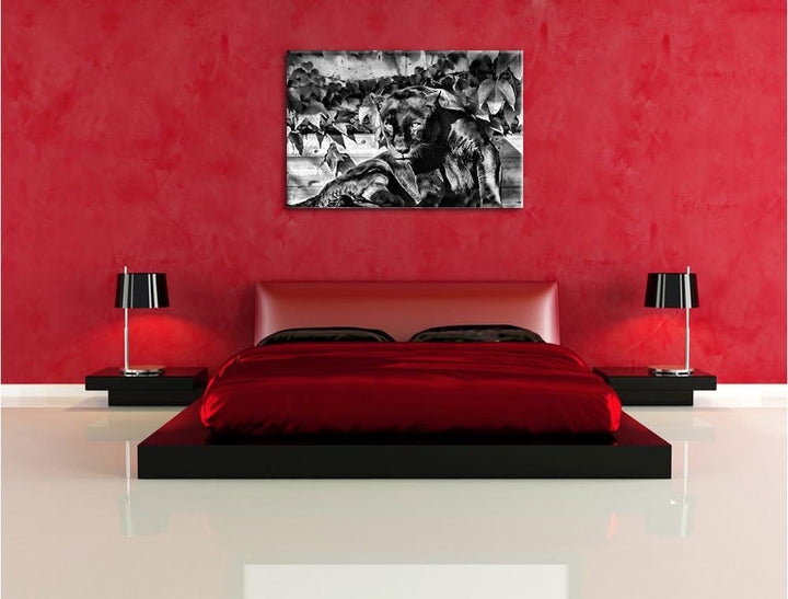 Pixxprint schwarzer Panther als Leinwandbild/Grösse: 100x70 cm/Wandbild/Kunstdruck/fertig bespannt,