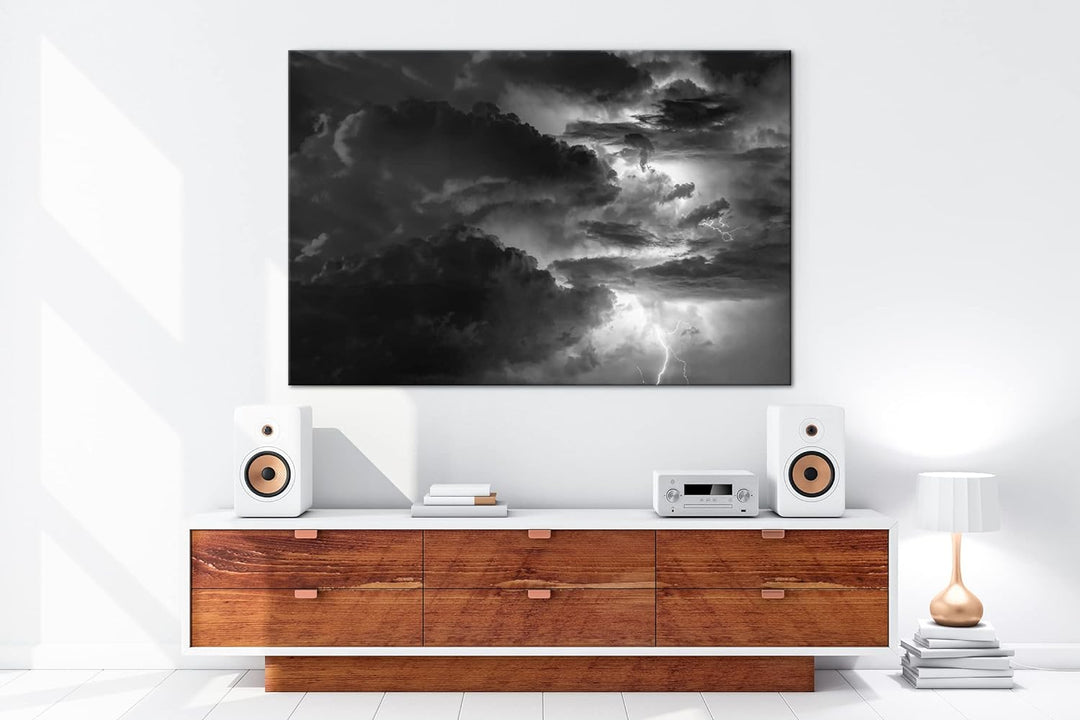 deyoli gewaltiges Gewitter Format: 80x60 Effekt: Schwarz&Weiss als Leinwandbild, Motiv fertig gerahm