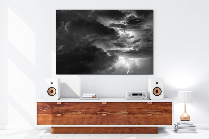 deyoli gewaltiges Gewitter Format: 80x60 Effekt: Schwarz&Weiss als Leinwandbild, Motiv fertig gerahm