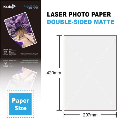 KOALA Fotopapier für Laserdrucker, Doppelseitig, Matt, A3, 200 g/m², 100 Blatt. Geeignet zum Drucken