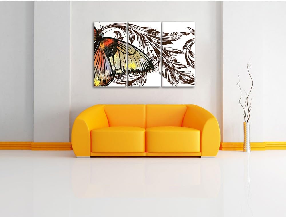 Pixxprint Prachtvoller Schmetterling weiss 3-Teiler Leinwandbild 120x80 Bild auf Leinwand