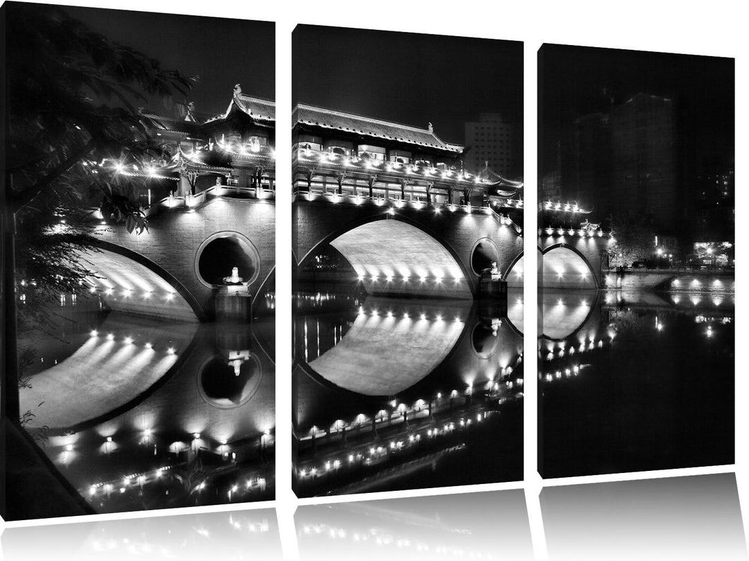 Pixxprint hellerleuchtete chinesische Brücke als Leinwandbild/Grösse: 3 Teilig (120x80) cm/Wandbild/