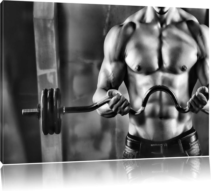 Monocrome, Bodybuilding, Format: 100x70 auf Leinwand, XXL riesige Bilder fertig gerahmt mit Keilrahm