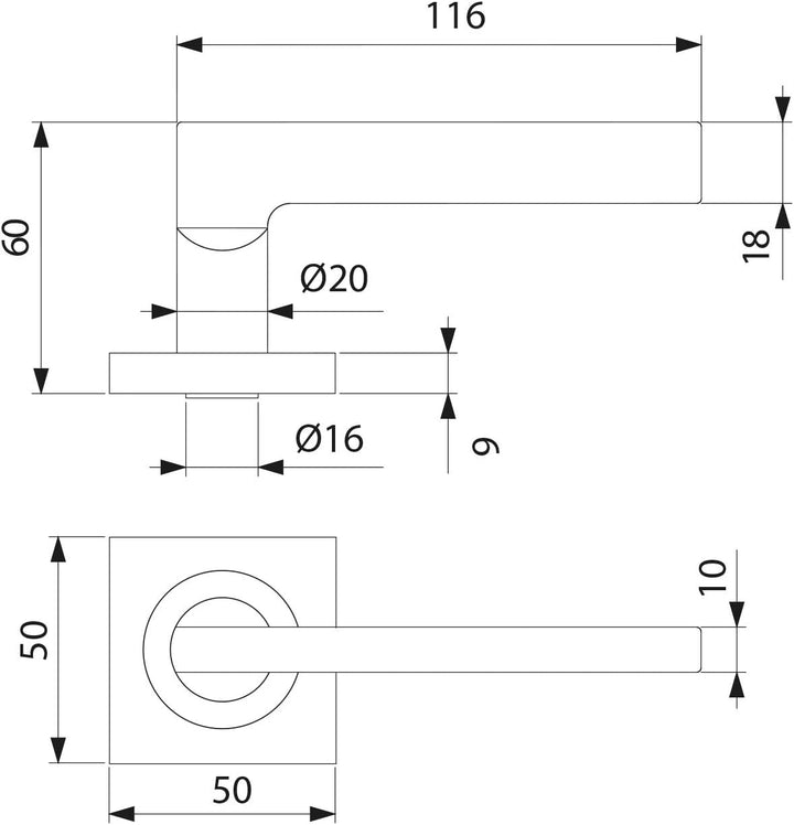 Emuca - Türgriffe für Innenttüren, 5-fach Türgriff-Set mit Rosetten für Zimmertüren 50x50 mm, Alumin