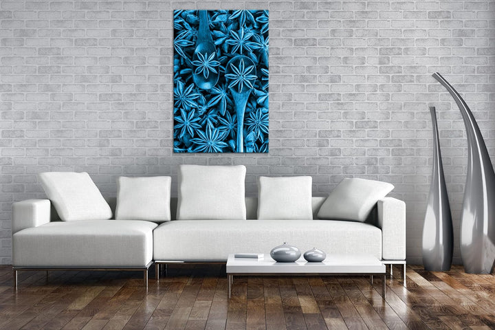 deyoli Gewürz Anise Format: 80x60 Effekt: Monocrome Blau als Leinwand, Motiv fertig gerahmt auf Echt