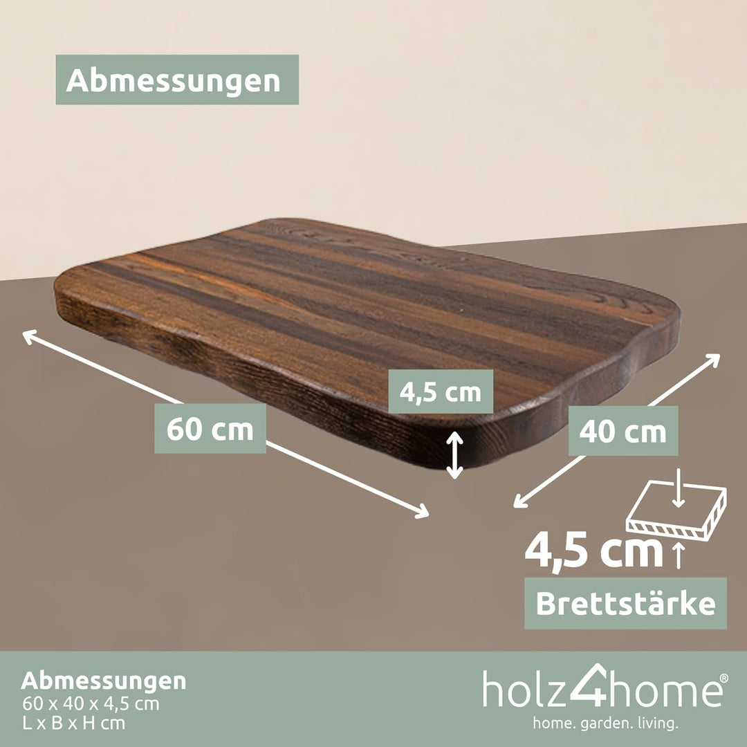 holz4home® La Madera Schneidebrett I Küchenbrett aus Eichenholz (Dunkles Eichenholz, 60x40 cm) 60x40