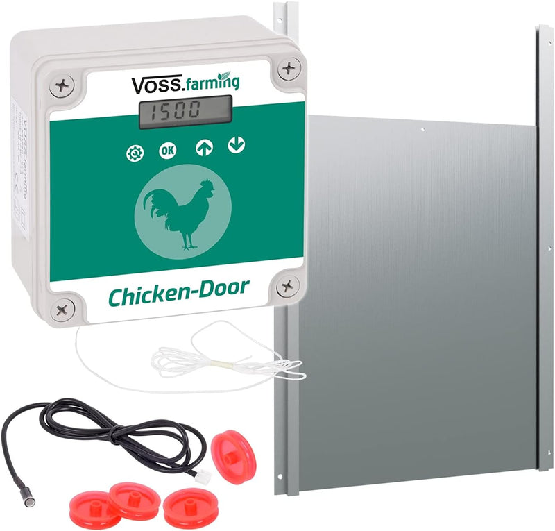 VOSS.farming Set Chicken-Door automatische Hühnertür + Alu Hühnerklappe 220 x 330mm, Türöffnung, Tür