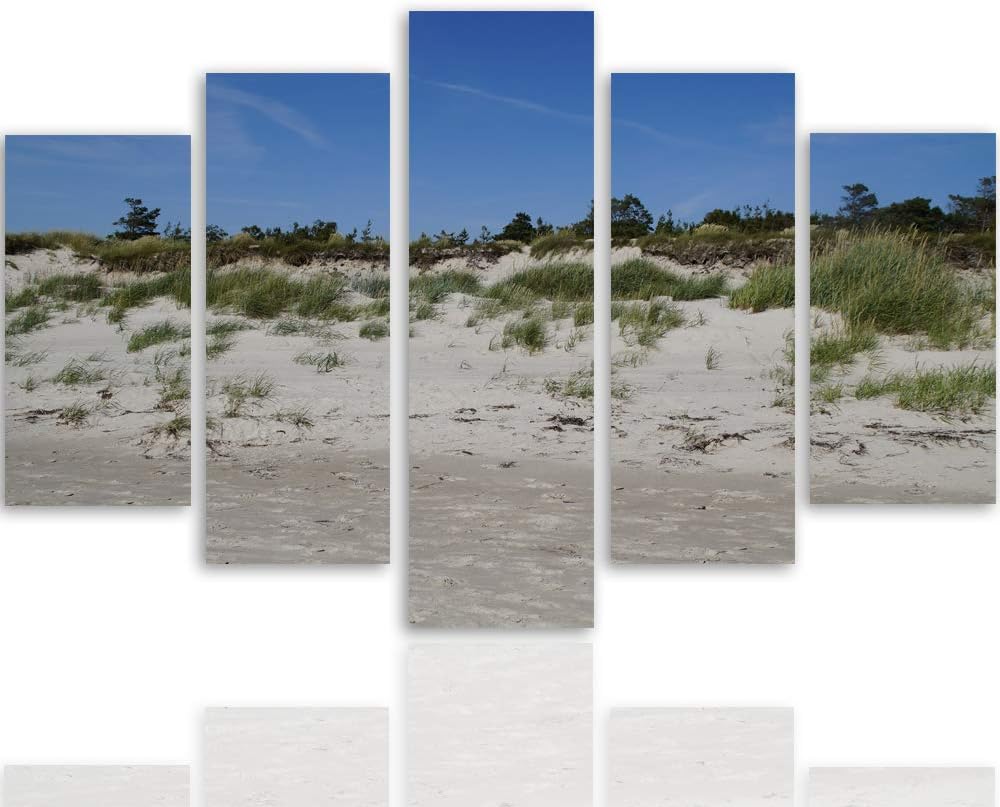 Bilder 5 Teilig Natur Deco Panel Kunst Strand Sand Gras Himmel bunt 100x70 cm Deco panel 100x70 cm M