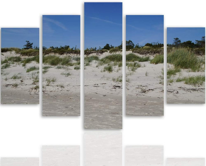 Bilder 5 Teilig Natur Deco Panel Kunst Strand Sand Gras Himmel bunt 100x70 cm Deco panel 100x70 cm M