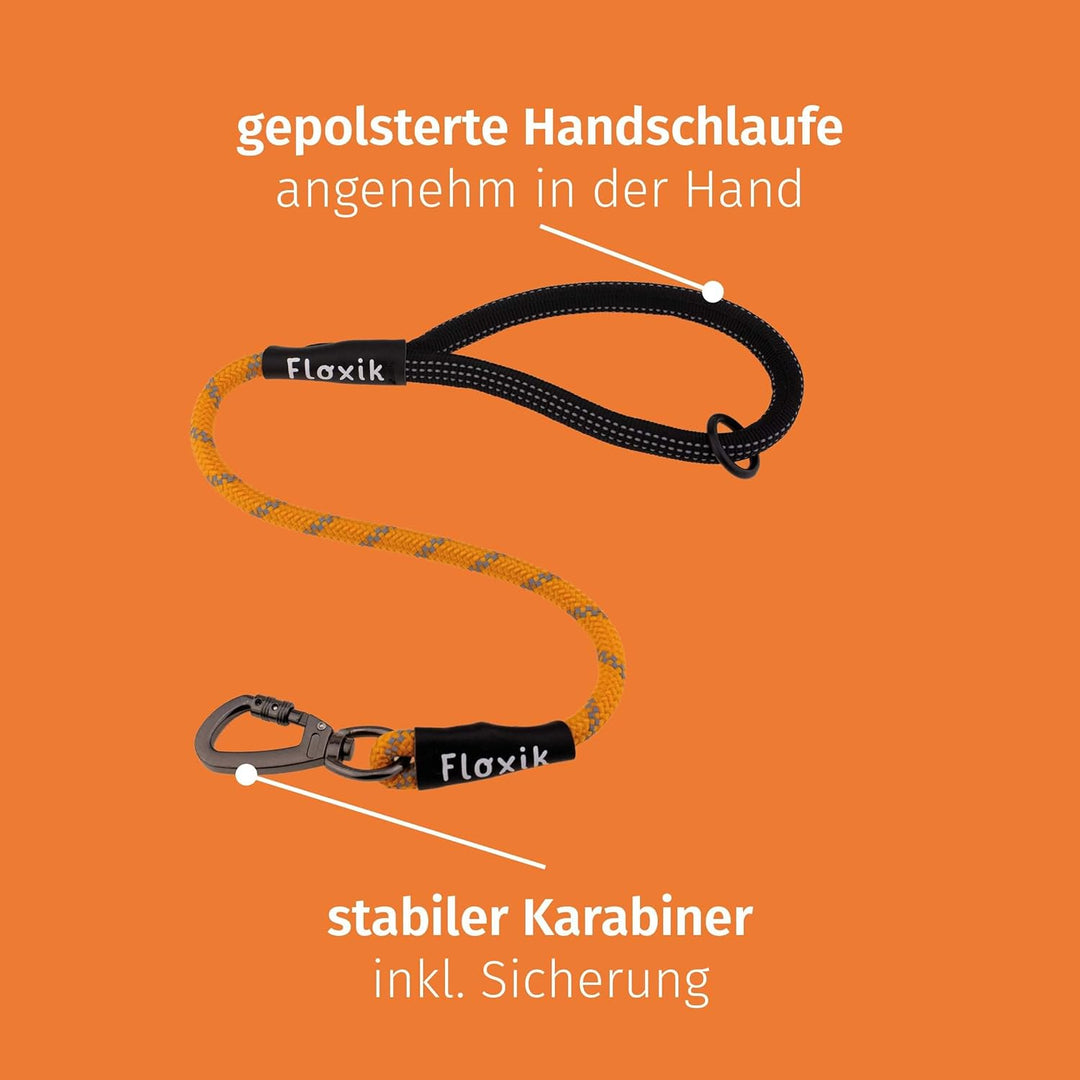 Floxik Schleppleine für Hunde | 5m, 10m, 15m, 20m orange | reflektierende Tauleine mit Abnehmbarer H