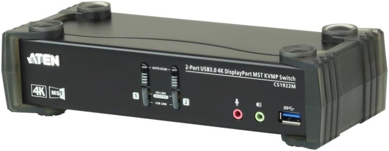 Aten CS1922M-AT-G CS1922M 2-Port USB3.0 4K DisplayPort KVMP Switch with Built-in MST Hub