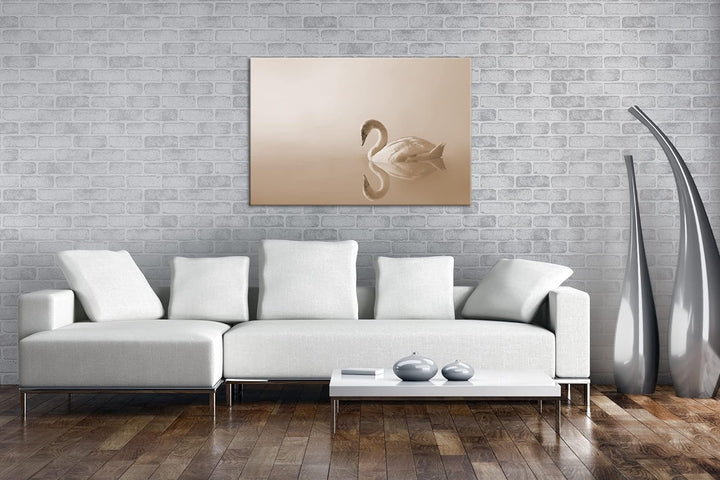 deyoli einsamer weisser Schwan Format: 80x60 Effekt: Sepia als Leinwandbild, Motiv fertig gerahmt au