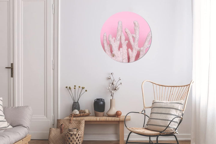 MuchoWow Wandbild Rund Wanddeko Deko Wohnzimmer Bilder 60x60 cm Koralle - Rosa - Sommer, 60x60 cm