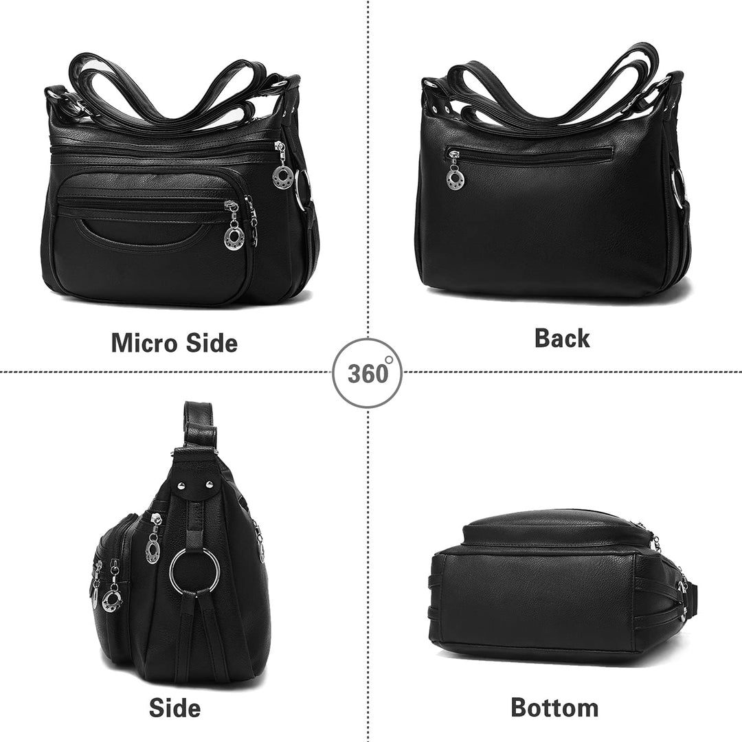 PORRASSO Damen Umhängetasche Multi-Tasche Wasserdicht Schultertasche Messenger Bag PU Handtasche für