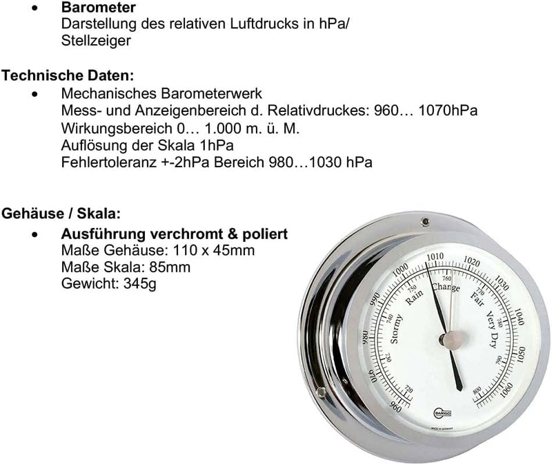 Barigo 1185cr Barometer Star Chrom B x H: 110 mm x 45 mm