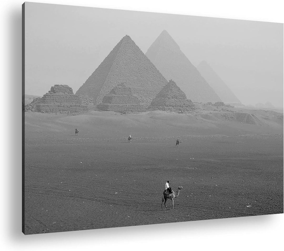 deyoli Pyramiden von Gizeh Format: 80x60 Effekt: Schwarz&Weiss als Leinwandbild, Motiv fertig gerahm