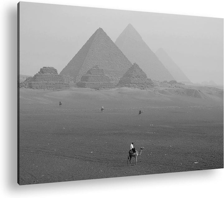 deyoli Pyramiden von Gizeh Format: 80x60 Effekt: Schwarz&Weiss als Leinwandbild, Motiv fertig gerahm