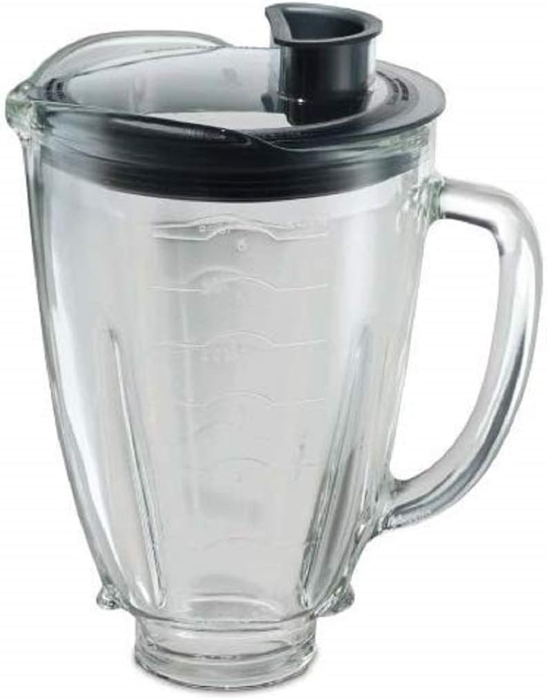 Oster 004936-050-000 Glaskrug für Standmixer, rund, 6 Tassen (1,5 l), mit rundem, schwarzem Deckel