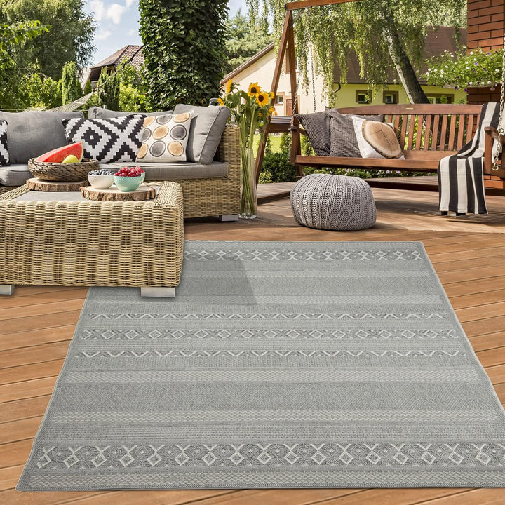 Teppich-Traum In- & Outdoor Teppich Sisal Optik Wohnzimmer Küche Terrasse Balkon Diamanten Rautenmus