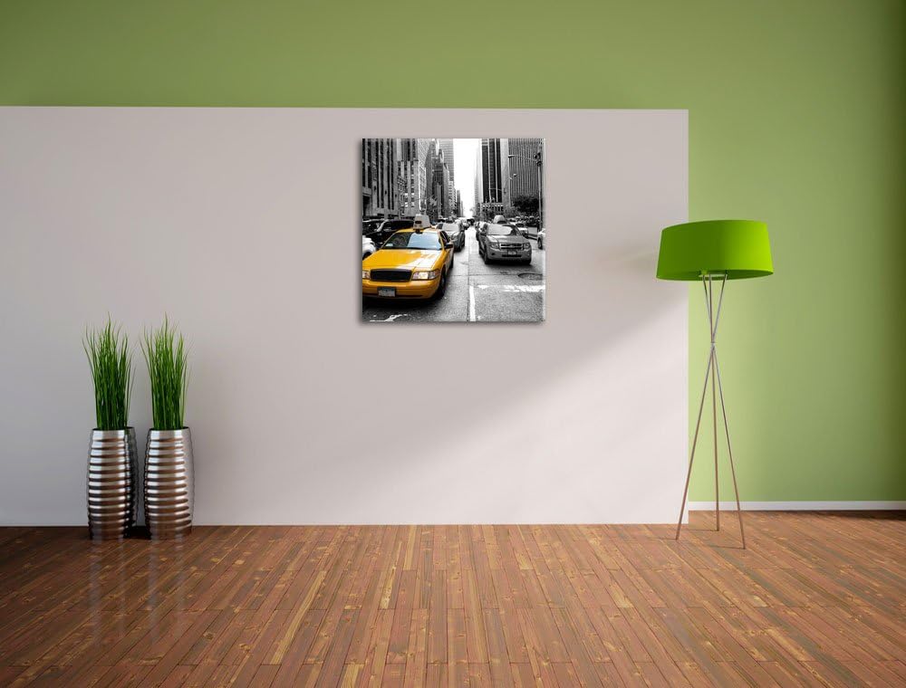 Pixxprint Gelbes Taxi in New York als Leinwandbild/Grösse: 70x70 cm/Wandbild/Kunstdruck/fertig bespa