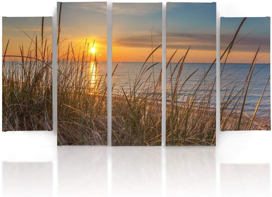 Feeby Frames, Leinwandbild Bilder Wand Bild - 5 Teile - Wandbilder Kunstdruck (Sonnenuntergang, GELB